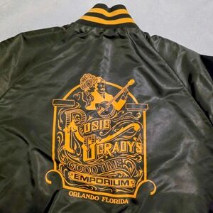 Vintage Rosie O'Grady's Orlando Satin Jacket MVP USA Black‎ Gold 80sMedium
